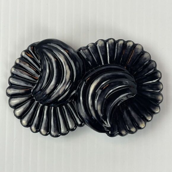 Vintage Belt Buckle Plastic Black Swirl Double Flower Shell Design - Picture 6 of 6